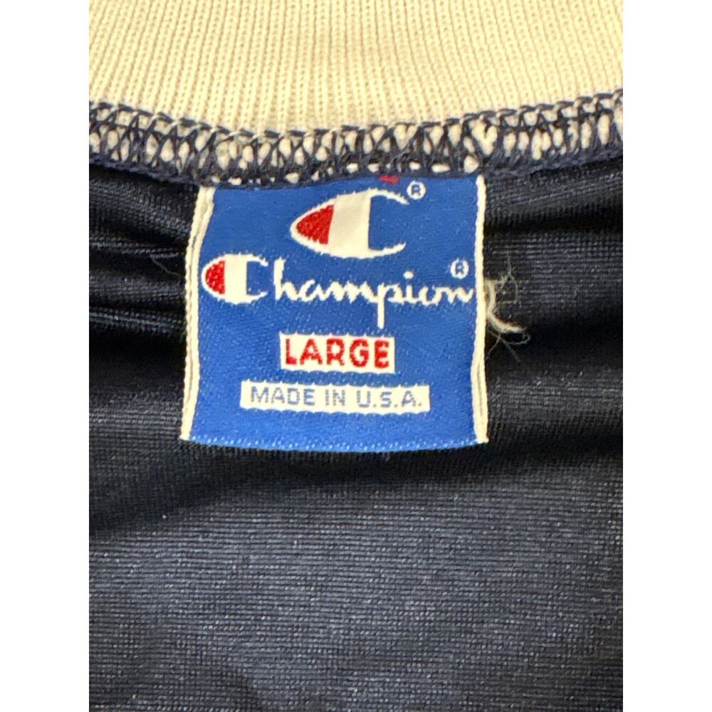 Vtg 80s Champion Tigers Shiny Nylon Navy Yellow pullover L LSU Missouri Blue Era - Picture 3 of 7
